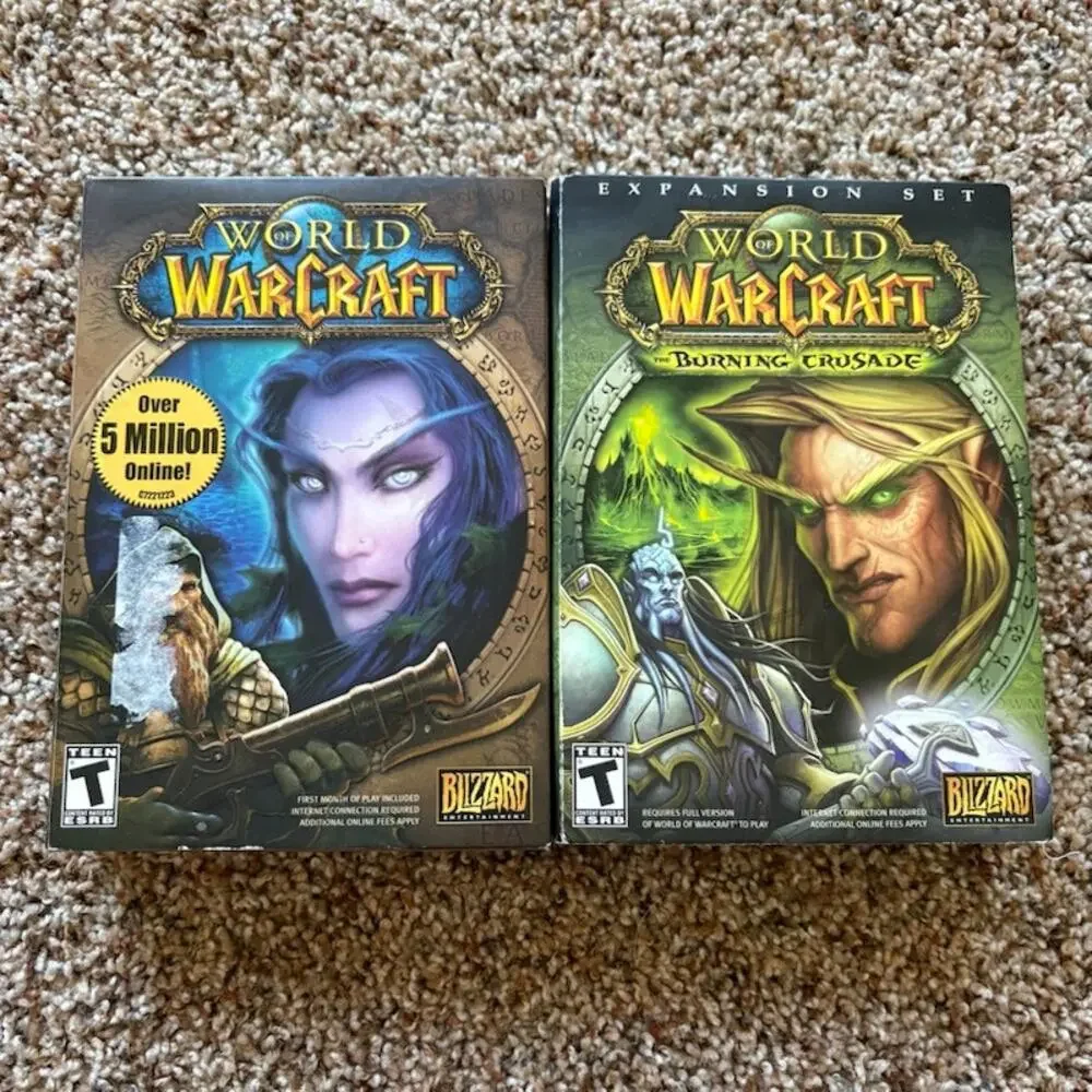 World of Warcraft: Computer Game Lot Original 2004 & The Burning Crusade 2007 PC